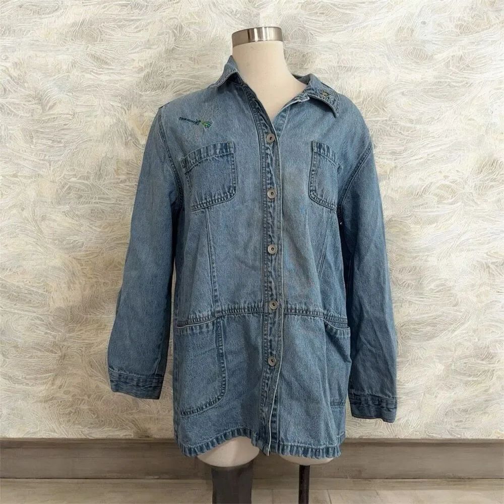 Vintage Y2K Crossroads EmbroideredβDenim Jean Jacket Coat Medium
